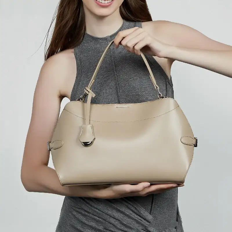 Elegant Cowhide Shell Top Handle Bag