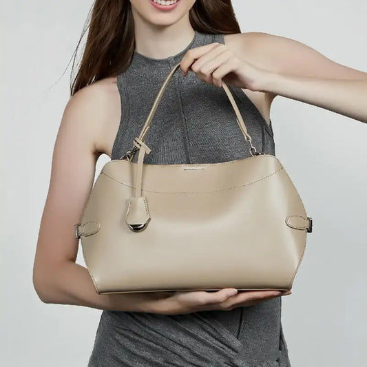 Elegant Cowhide Shell Top Handle Bag