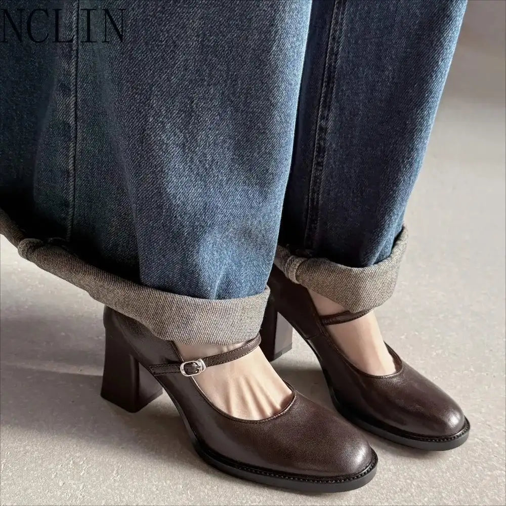 Genuine Leather Mary Jane Pumps