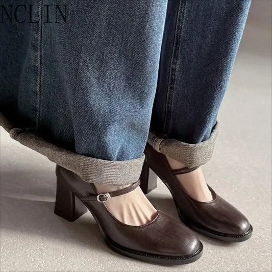 Genuine Leather Mary Jane Pumps
