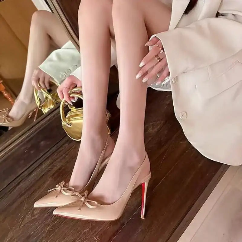 Bow-Tie Pointed Toe Patent High Heel Sandals – additional view 6