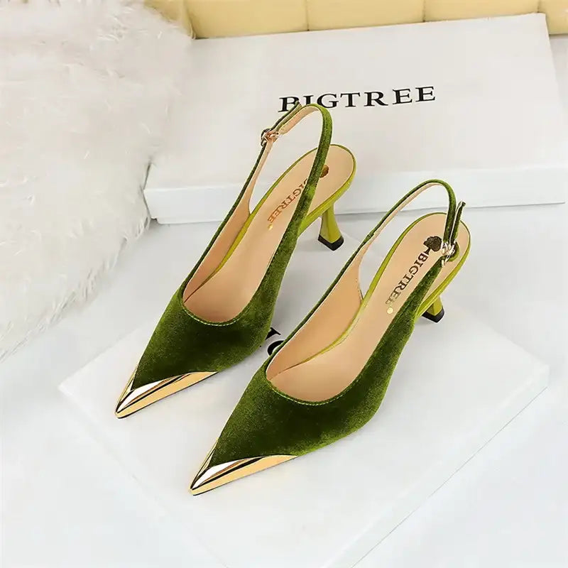 Velvet Pointed Toe Hollow Buckle Slingback Heels – additional view 3