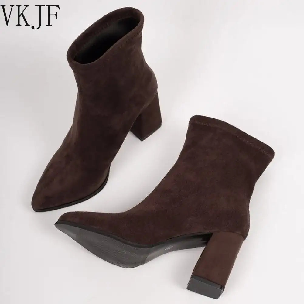 Pointed Toe Stretch Sock High Heel Boots