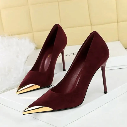 Suede Pointed Toe Metal Heel Slim Pumps – additional view 2