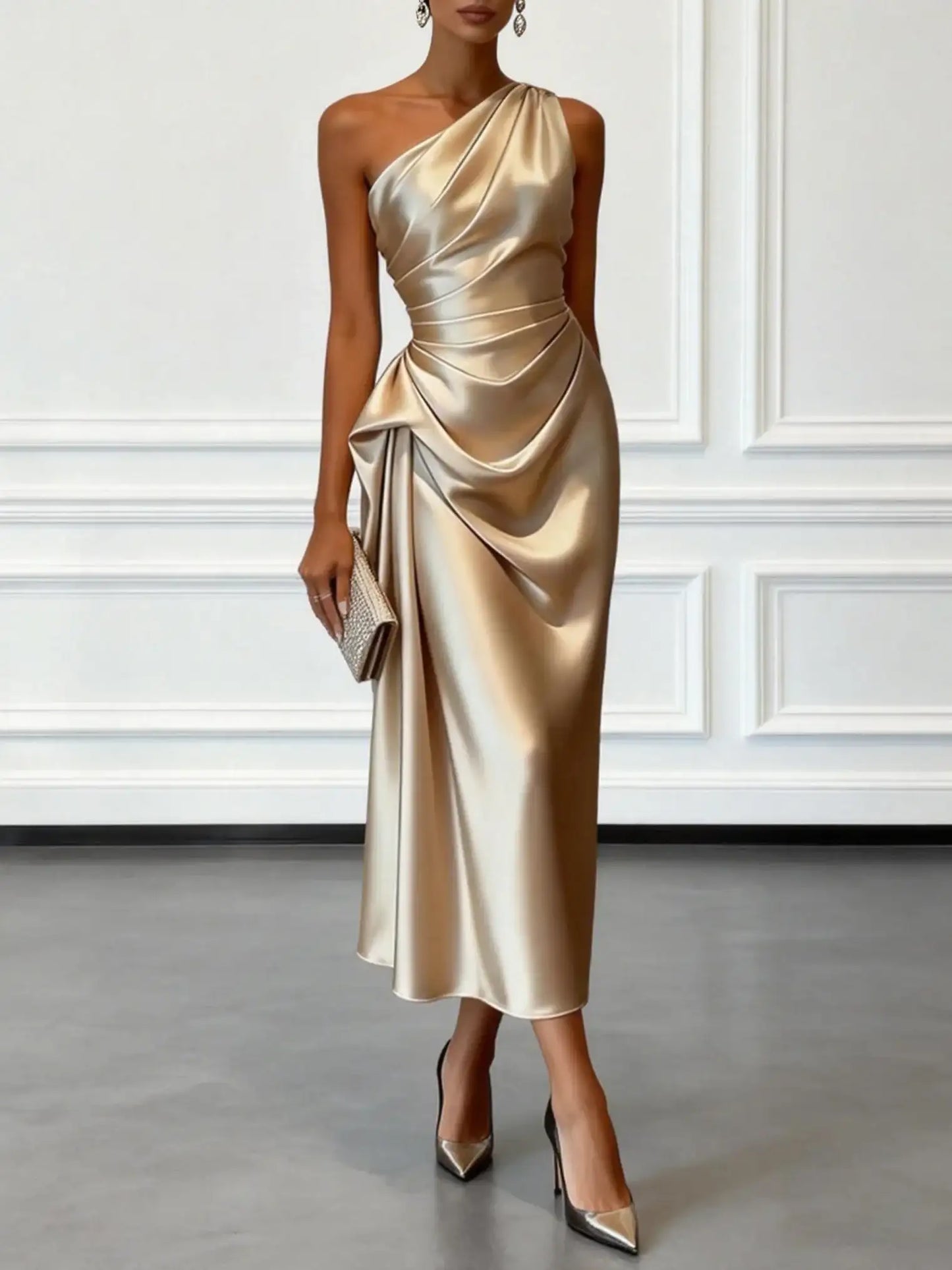 One Shoulder Satin Midi Dress – additional view 6