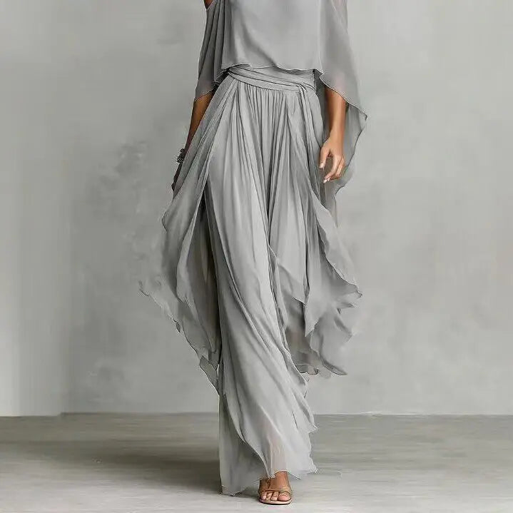 Off-Shoulder Draped Top and Wide-Leg Pants Set – Back View | Celina Studio