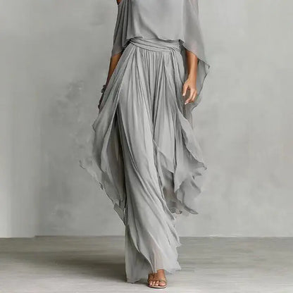 Off-Shoulder Draped Top and Wide-Leg Pants Set – Back View | Celina Studio