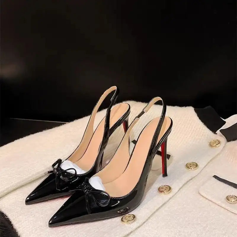 Bow-Tie Pointed Toe Patent High Heel Sandals – additional view 5