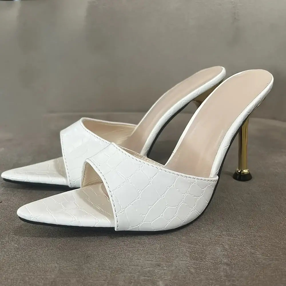 Crocodile Texture Peep Toe Stiletto Sandals – Stiletto Heel Detail