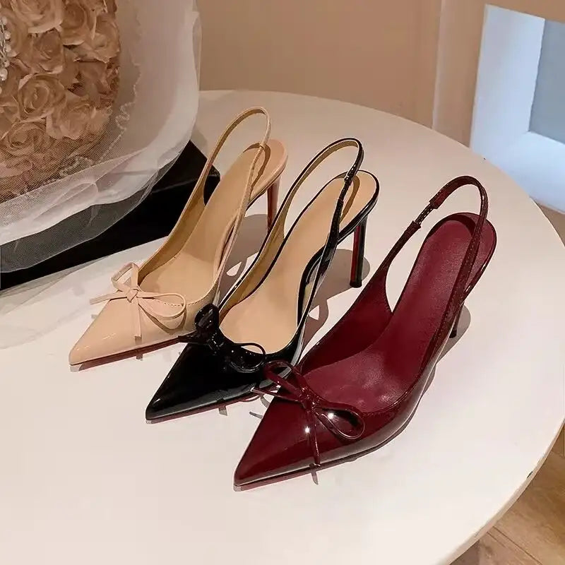 Bow-Tie Pointed Toe Patent High Heel Sandals – additional view 4