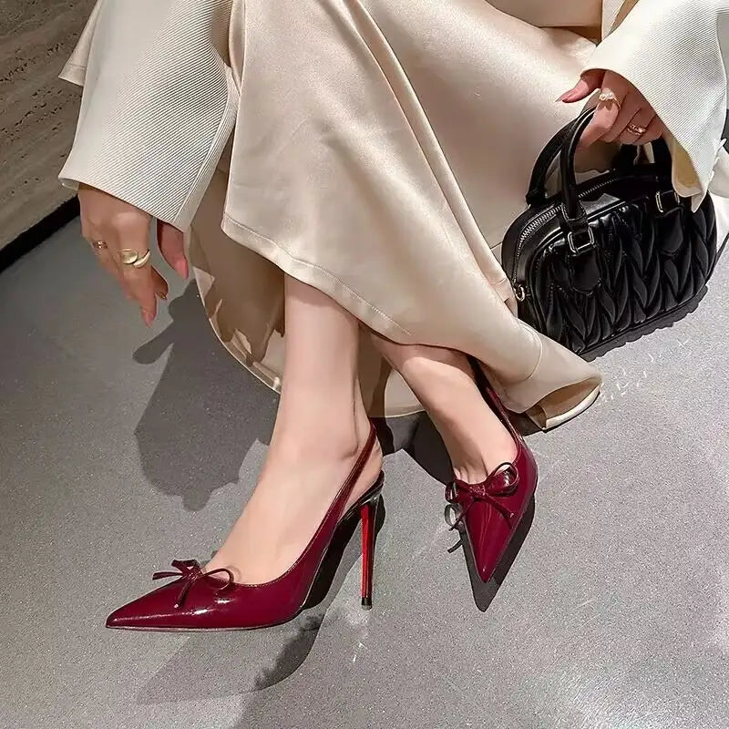 Bow-Tie Pointed Toe Patent High Heel Sandals – additional view 3