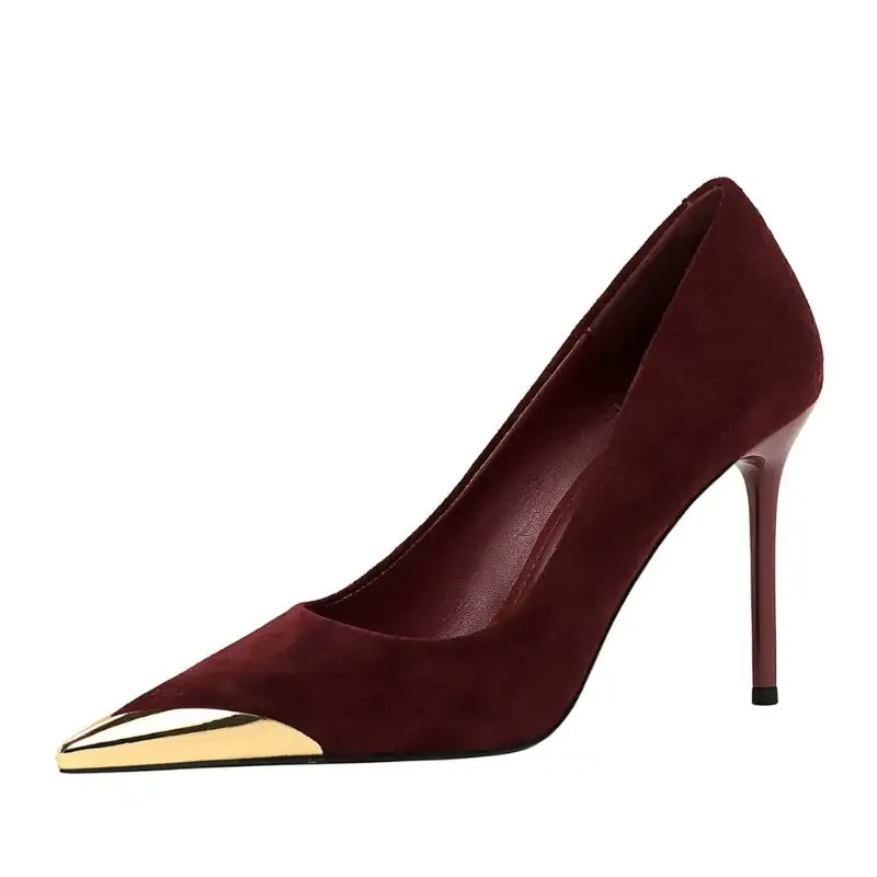 Suede Pointed Toe Metal Heel Slim Pumps – additional view 6