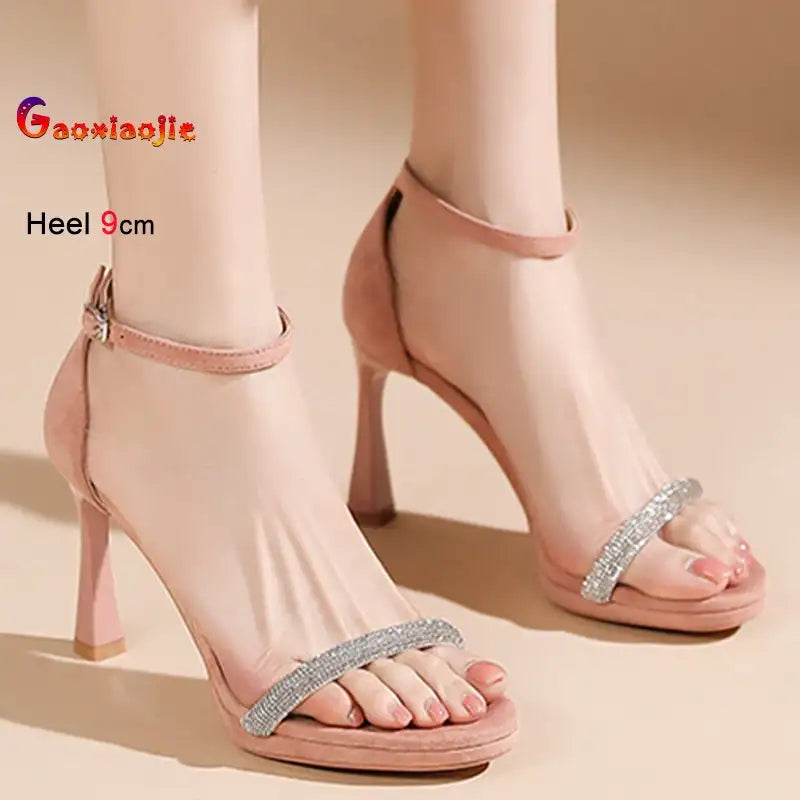 Round Toe Rhinestone Thin Heel Sandals – additional view 4