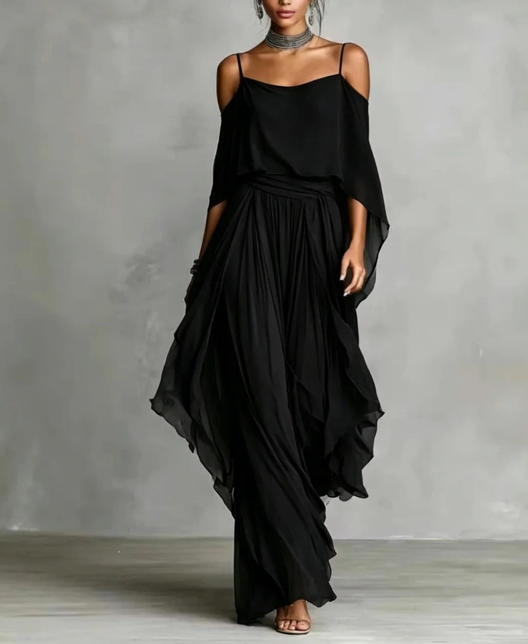 Off-Shoulder Draped Top and Wide-Leg Pants Set – Color Option | Celina Studio