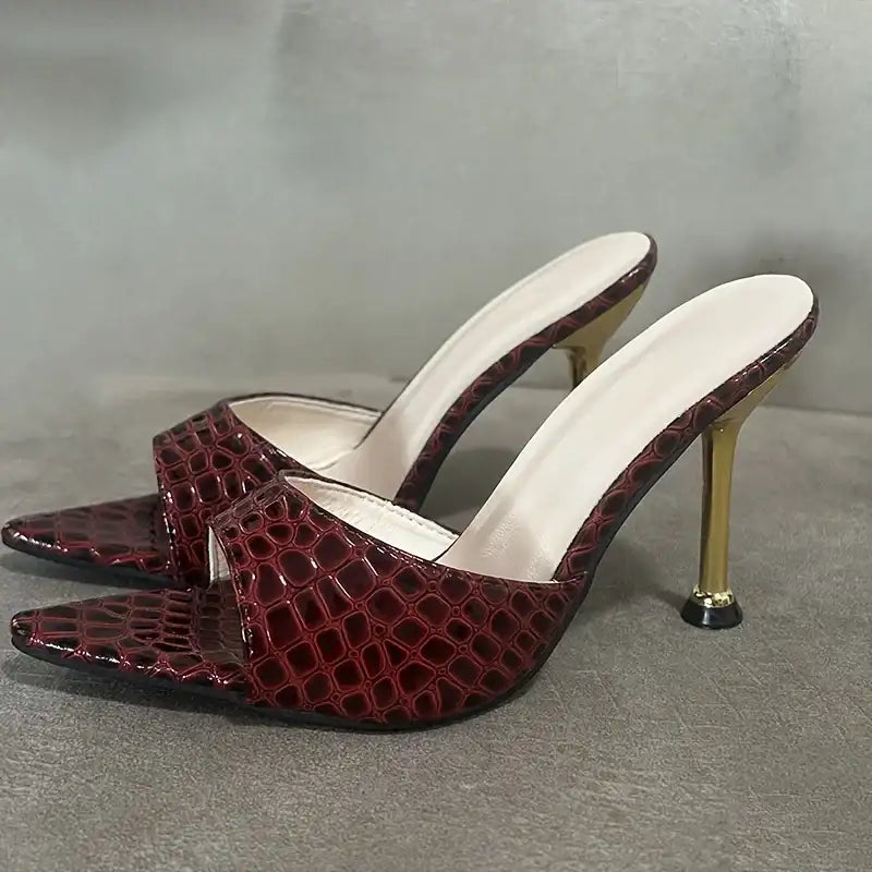 Crocodile Texture Peep Toe Stiletto Sandals – Color Option 2