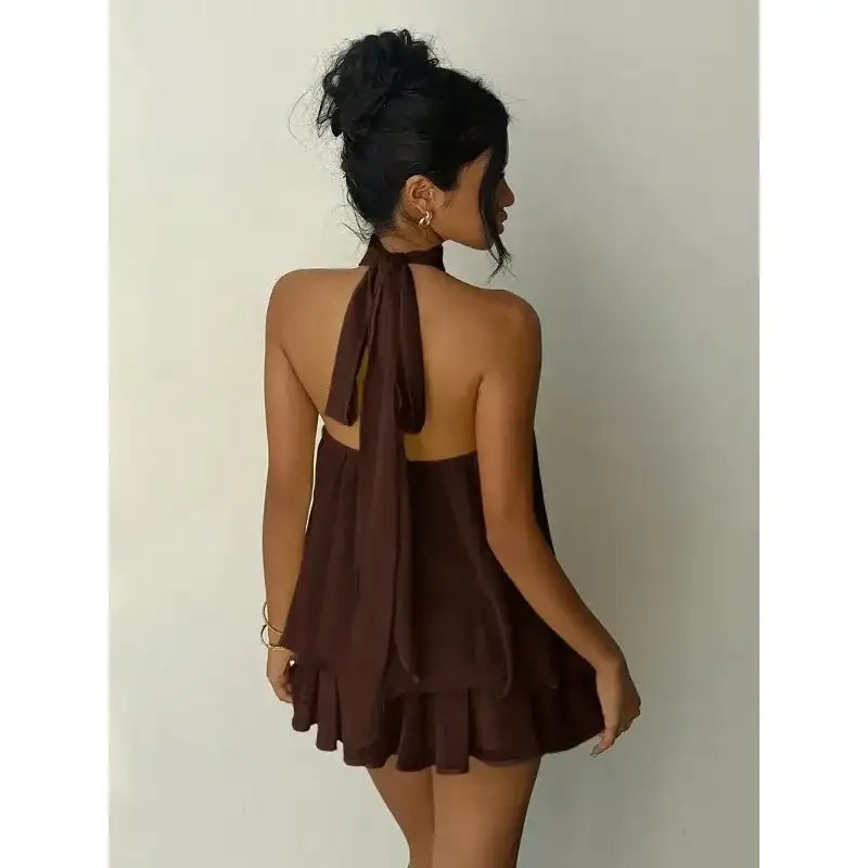 Cute Ruffled Layered Chiffon Halter Mini – additional view 3