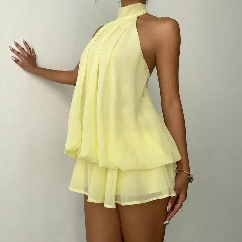 Cute Ruffled Layered Chiffon Halter Mini – additional view 4