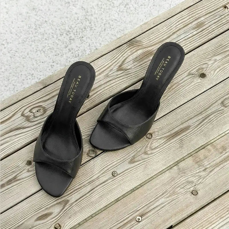 Sheepskin Leather Thin Heel Mule Sandals – additional view 3
