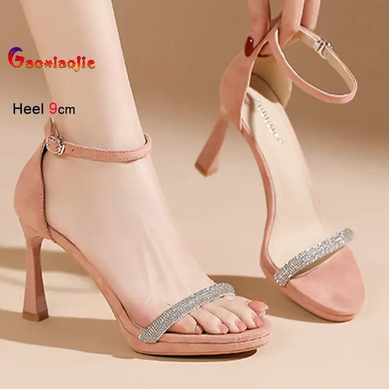 Round Toe Rhinestone Thin Heel Sandals – additional view 5