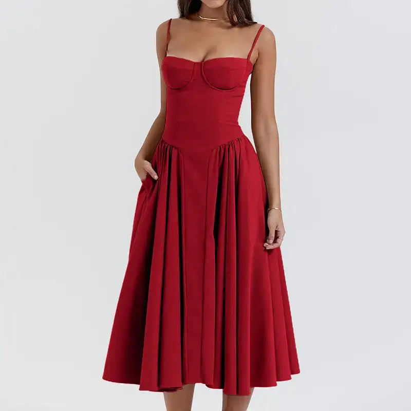 Sexy Backless Pleated Midi Dress