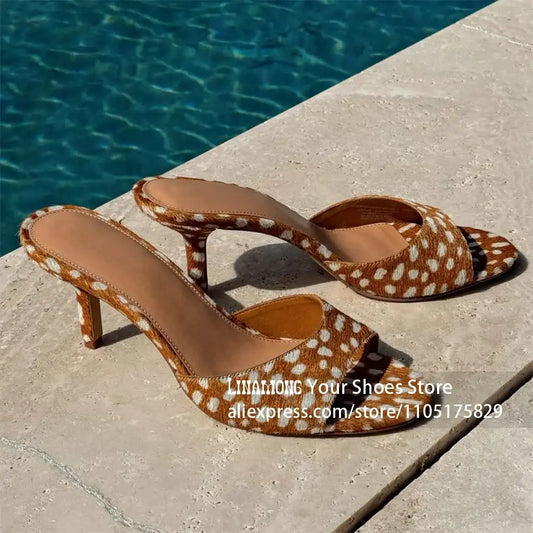 Leopard Print Stiletto Mule Slides – Side View