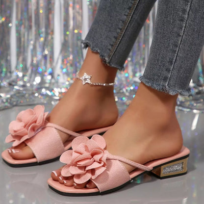 Celina Studio Open-Toe Low Block-Heel Sandals – Three Quarter Angle View