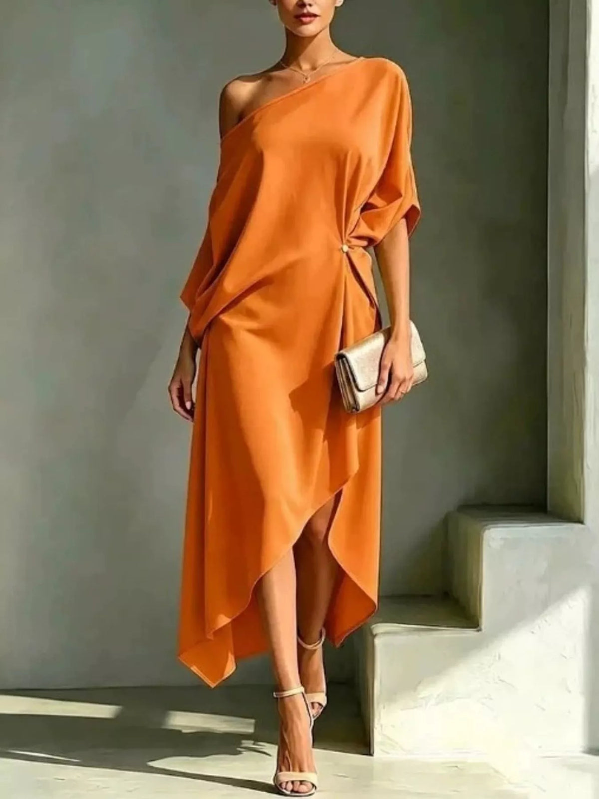 Asymmetrical One-Shoulder Drape Dress Plus Size – Shoulder Detail