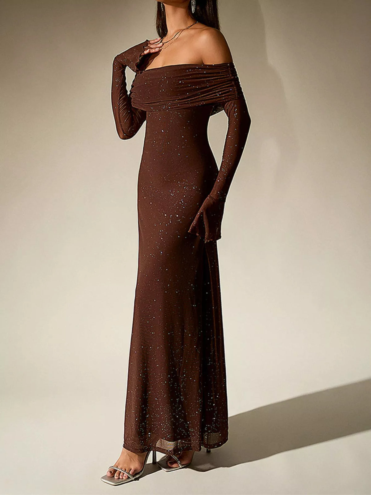 Glitter Off-Shoulder Maxi Dress – Color Option 2