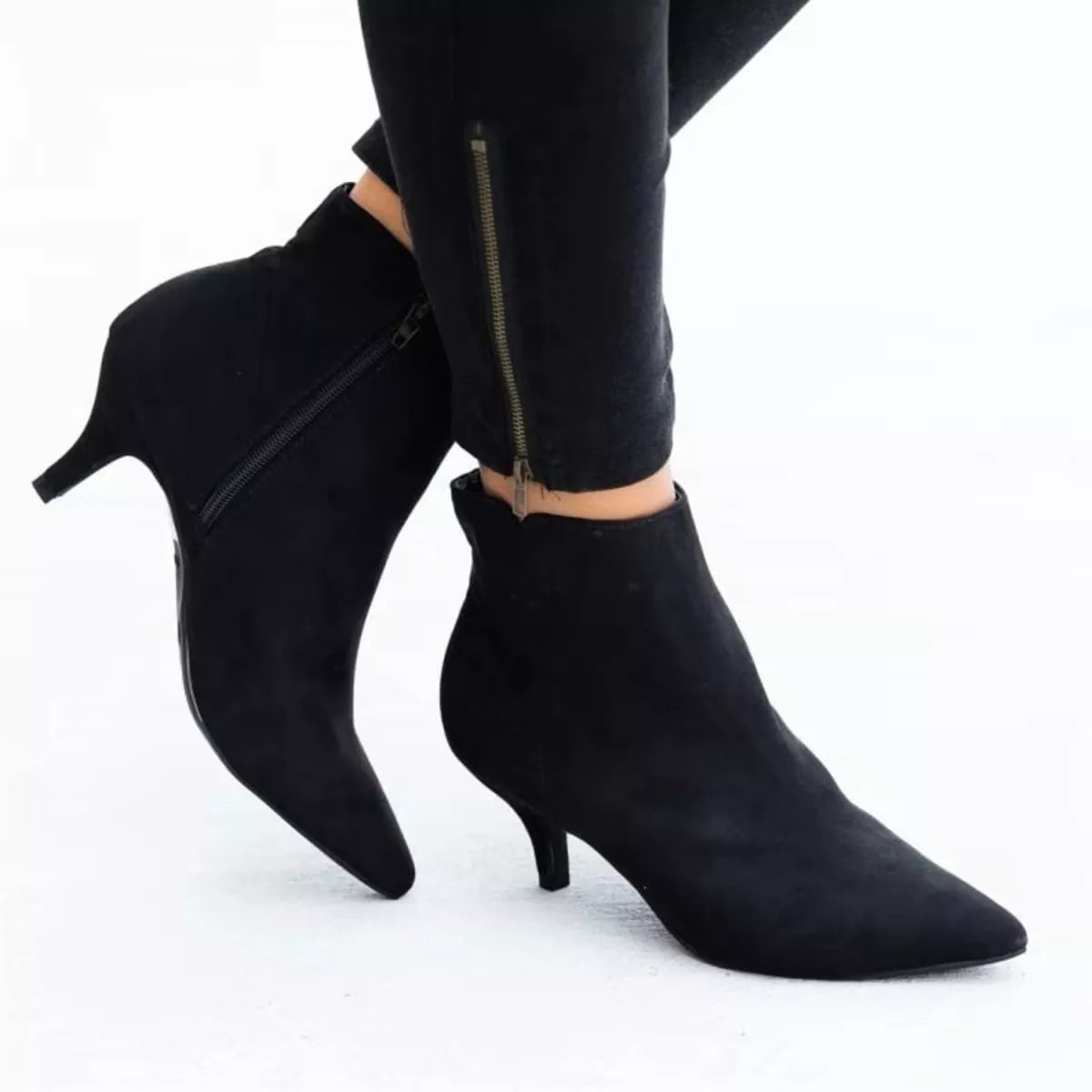 Pointed-Toe Kitten-Heel Boots – Side View | Celina Studio