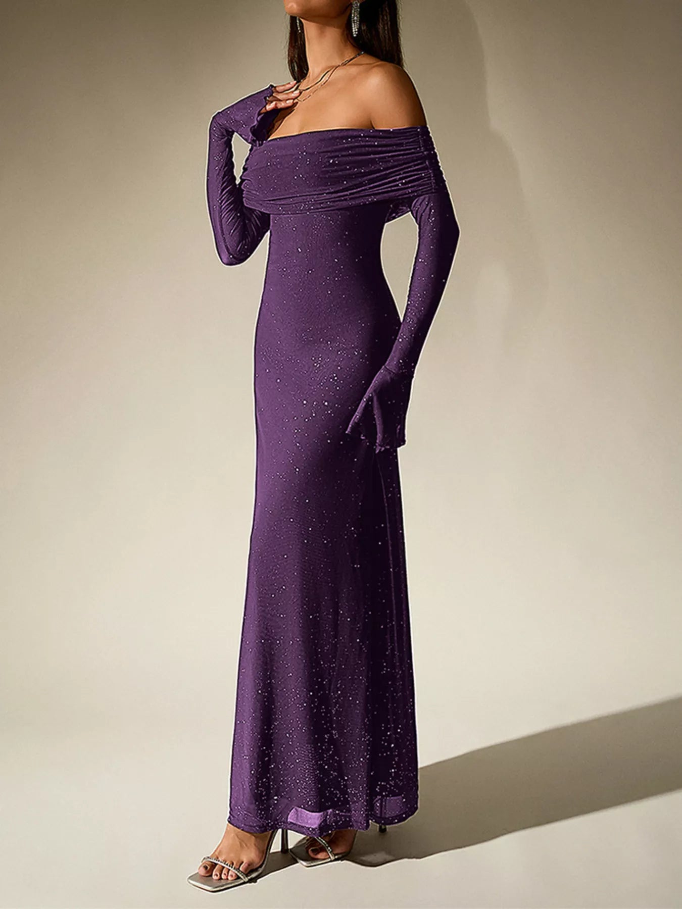 Glitter Off-Shoulder Maxi Dress – Additional Product Image 9 | Celina Studio