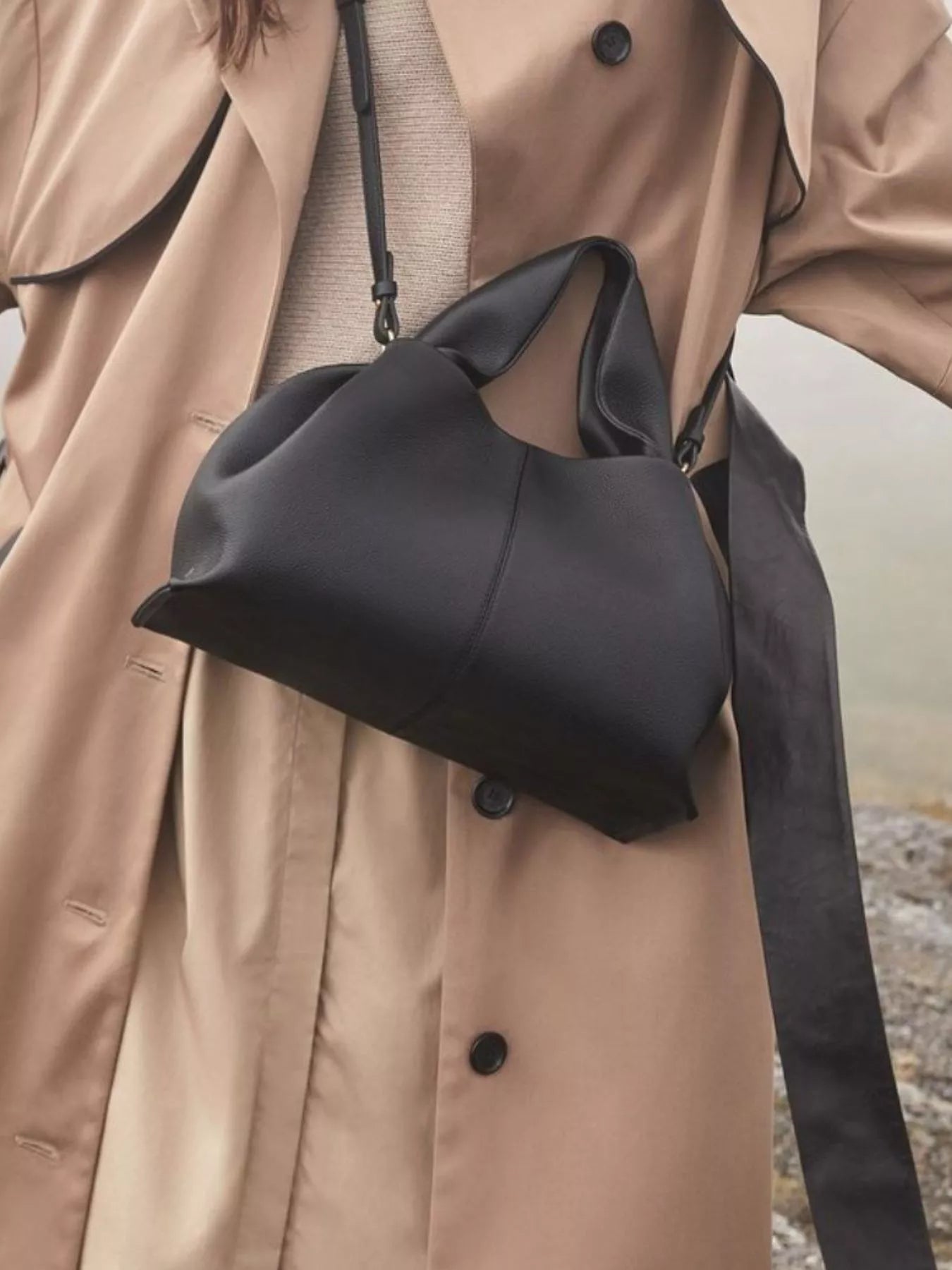 Ruched PU Leather Crossbody Bag – Front View | Celina Studio