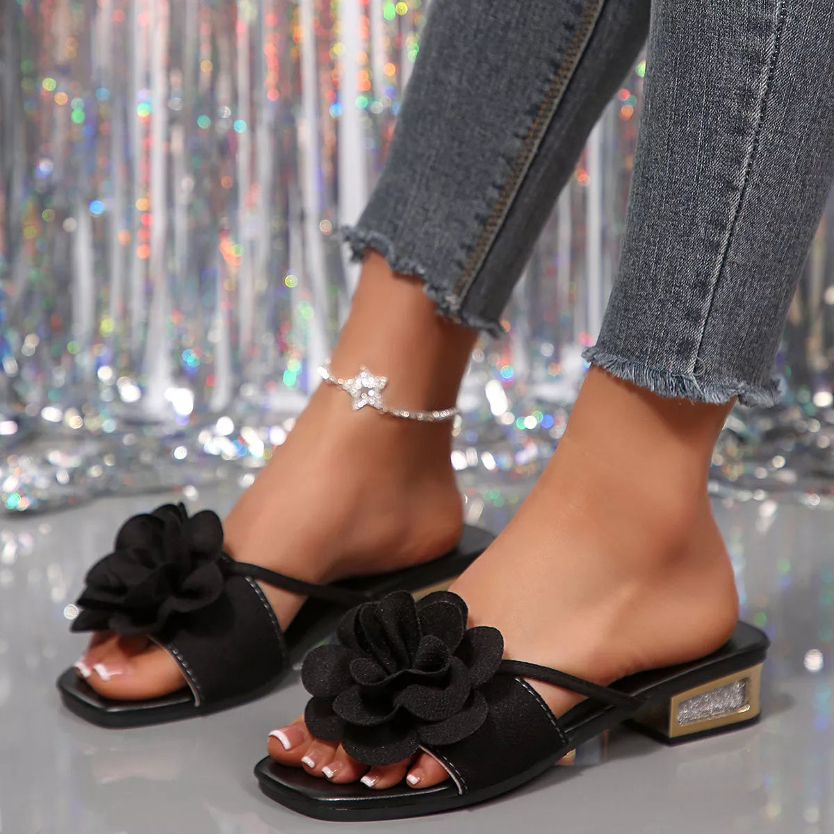 Open-Toe Low Block-Heel Sandals – Front View | Celina Studio