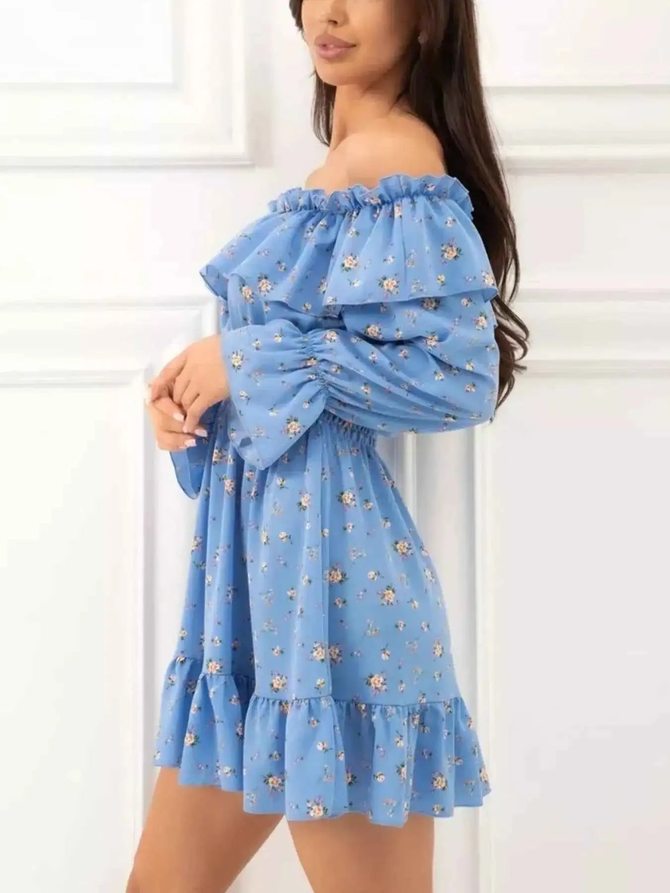 Off-Shoulder Floral Print Ruffle Dress