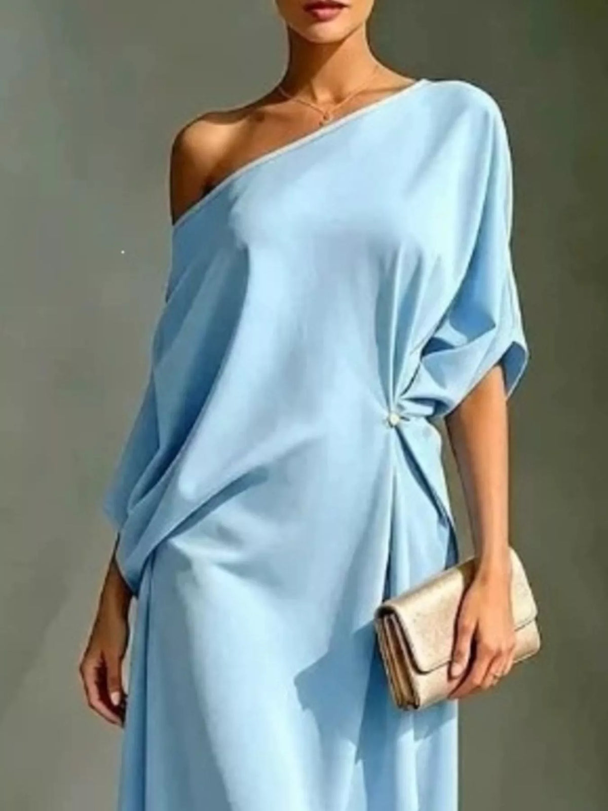 Asymmetrical One-Shoulder Drape Dress – Drape Detail | Celina Studio