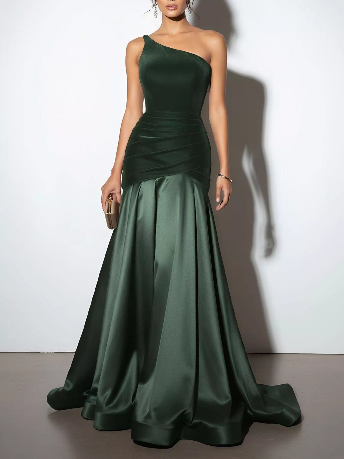 Wine Red Ruched One-Shoulder Floor-Length Dress – Back View | Celina Studio