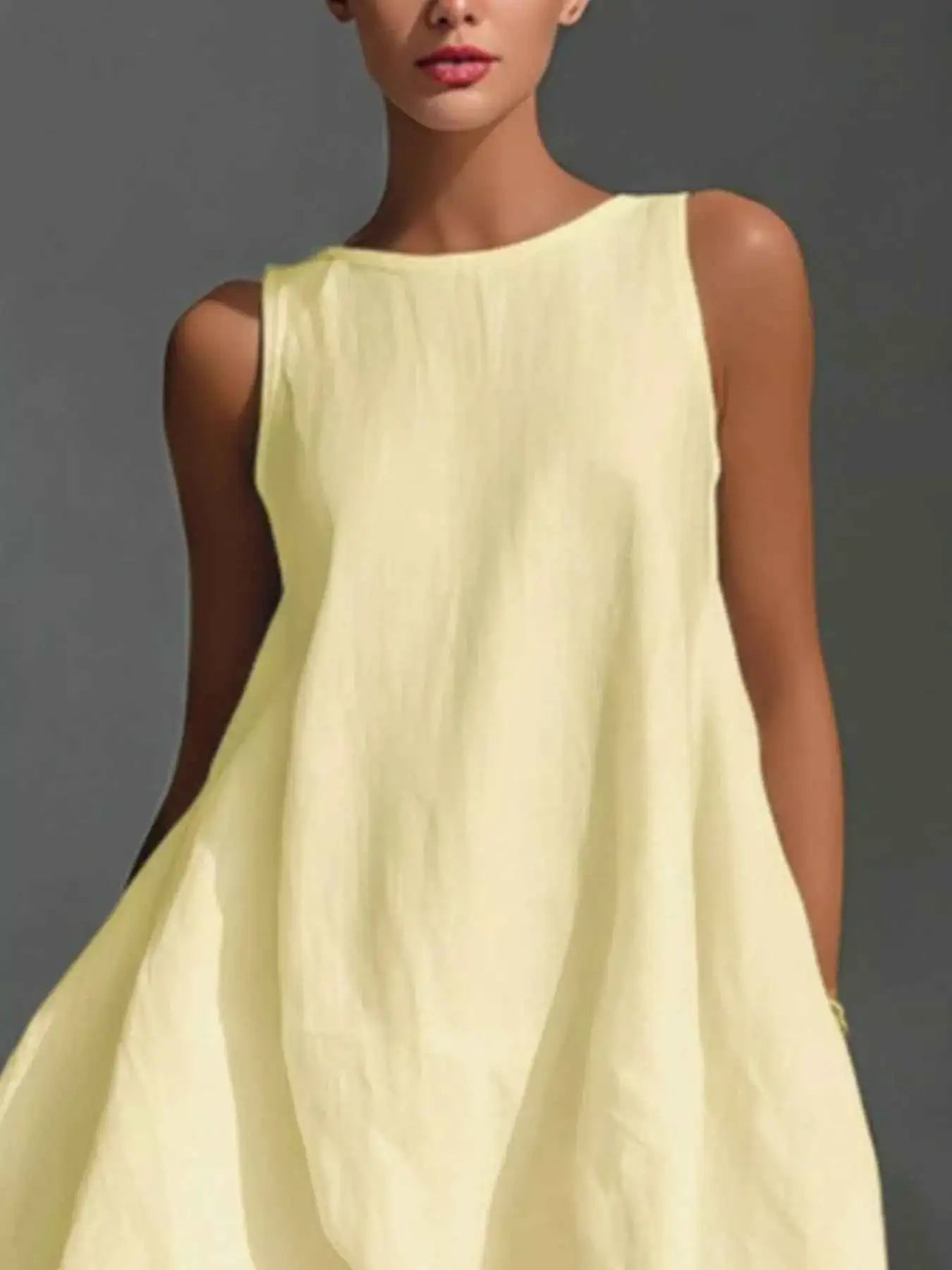 High-Low Round Neck Sleeveless Dress