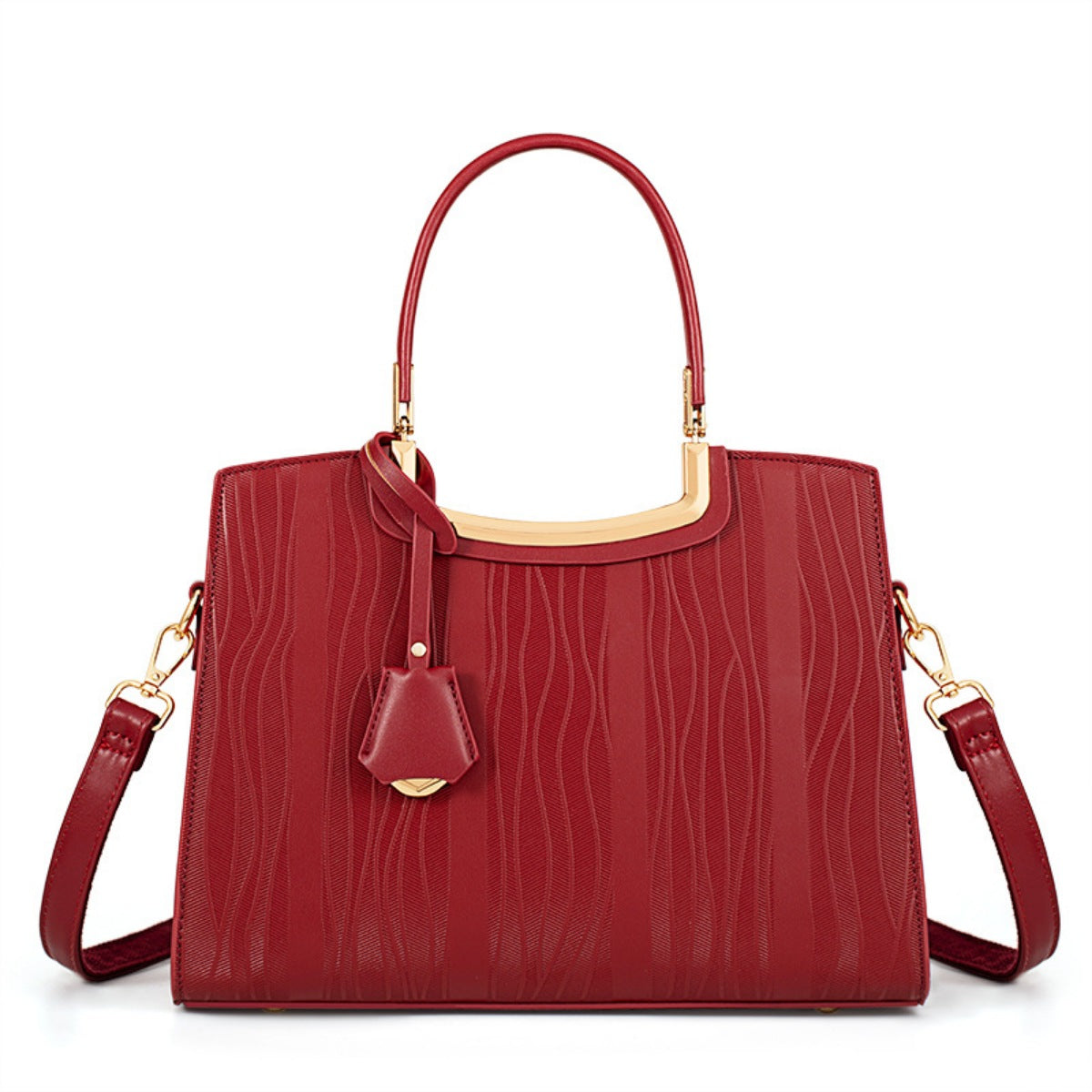 Textured PU Leather Top-Handle Handbag – Back View | Celina Studio
