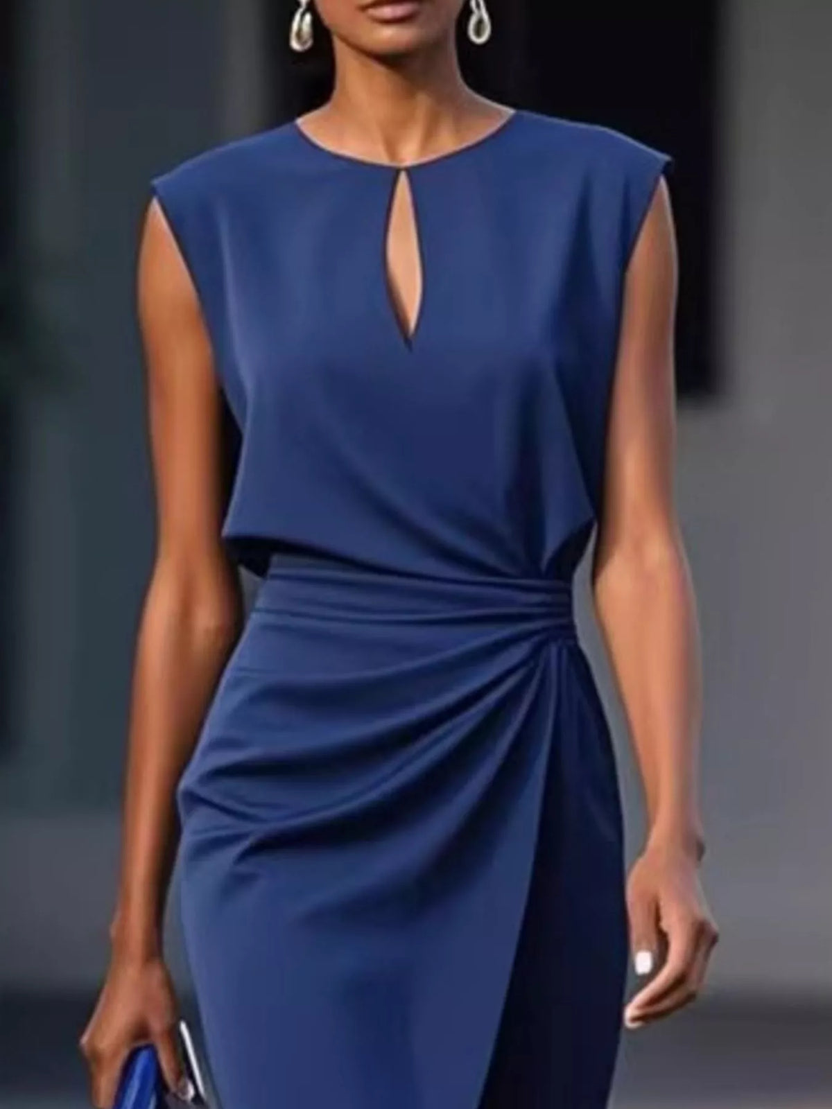 Pastel Blue Ruched-Waist Sleeveless Dress – Color Option