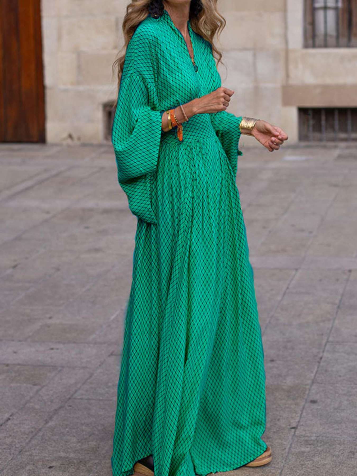 V-Neck Maxi Dress with Flowy Sleeves – Front View