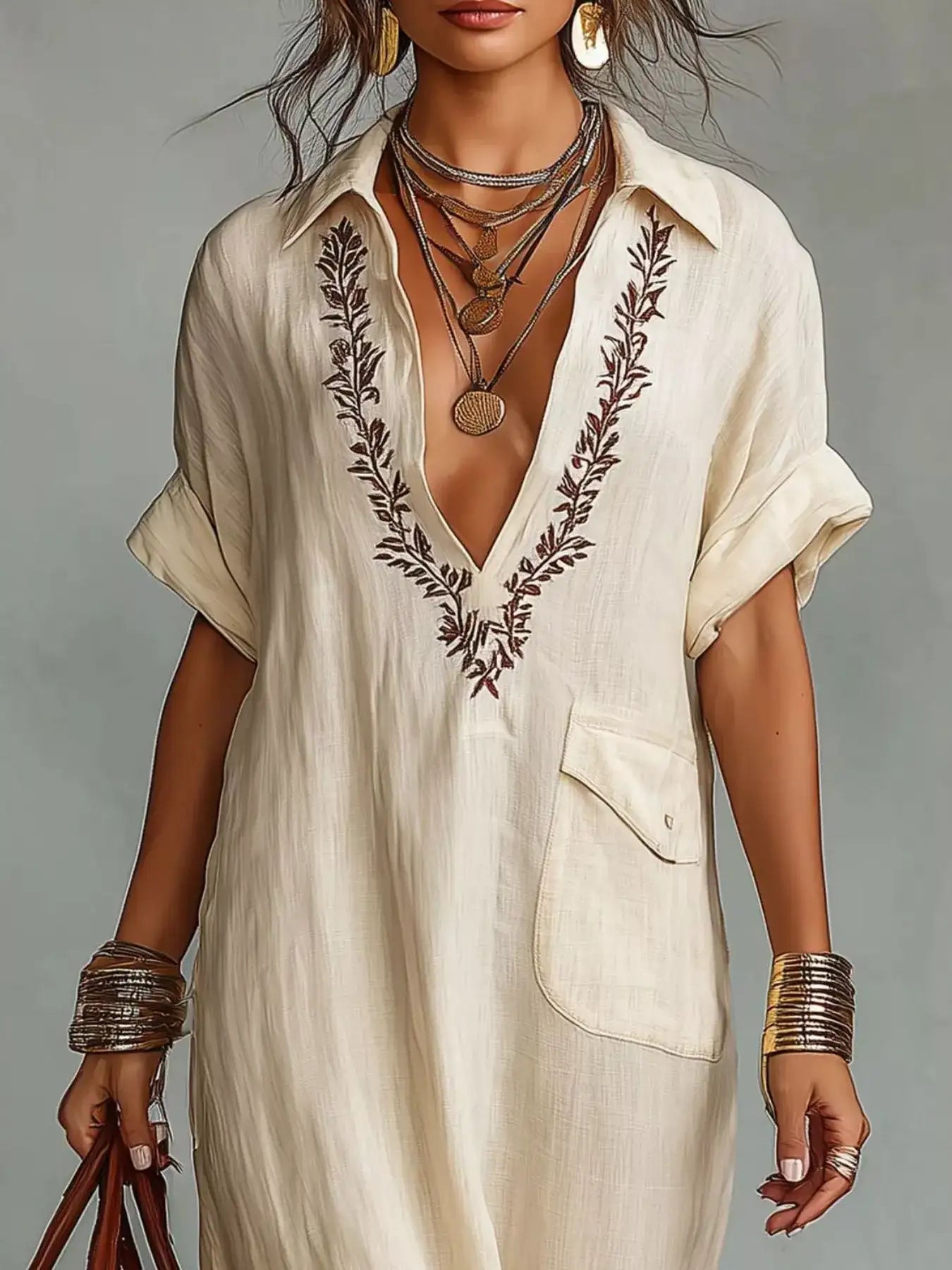 Bohemian Embroidered Maxi Dress – Side View
