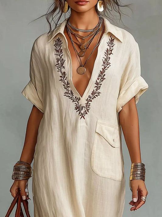 Bohemian Embroidered Maxi Dress – Side View