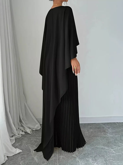 Pleated Cape Maxi Dress – Lifestyle Occasion Shot | Celina Studio