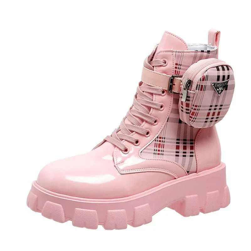 Buckle Platform Round Toe Ankle Boots - Celina Studio