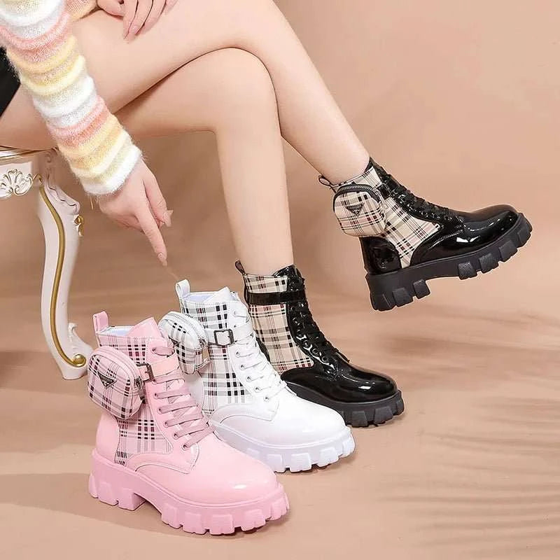 Buckle Platform Round Toe Ankle Boots - Celina Studio