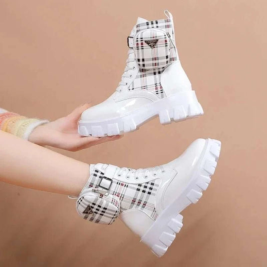 Buckle Platform Round Toe Ankle Boots - Celina Studio