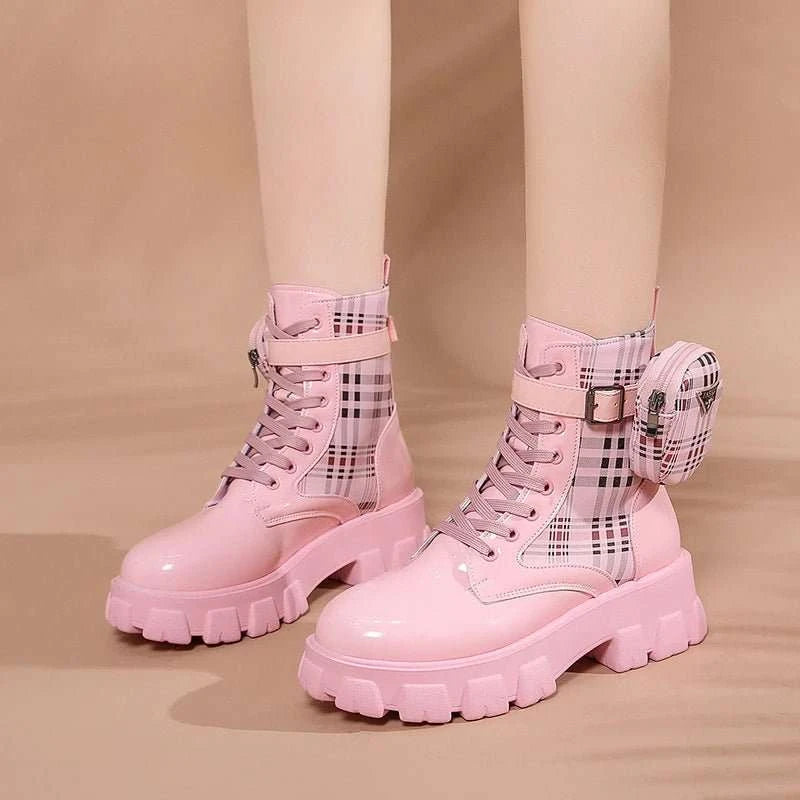 Buckle Platform Round Toe Ankle Boots - Celina Studio