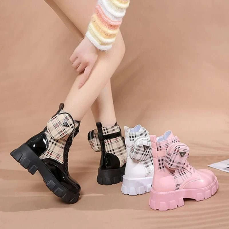 Buckle Platform Round Toe Ankle Boots - Celina Studio