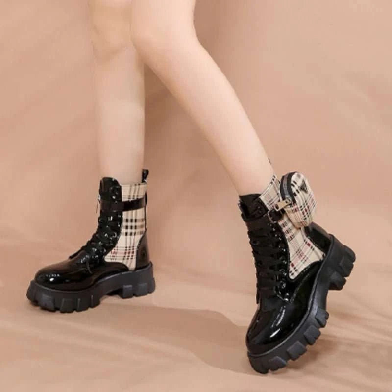 Buckle Platform Round Toe Ankle Boots - Celina Studio