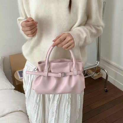 Pink Medium PU Leather Handbag – Back View | Celina Studio