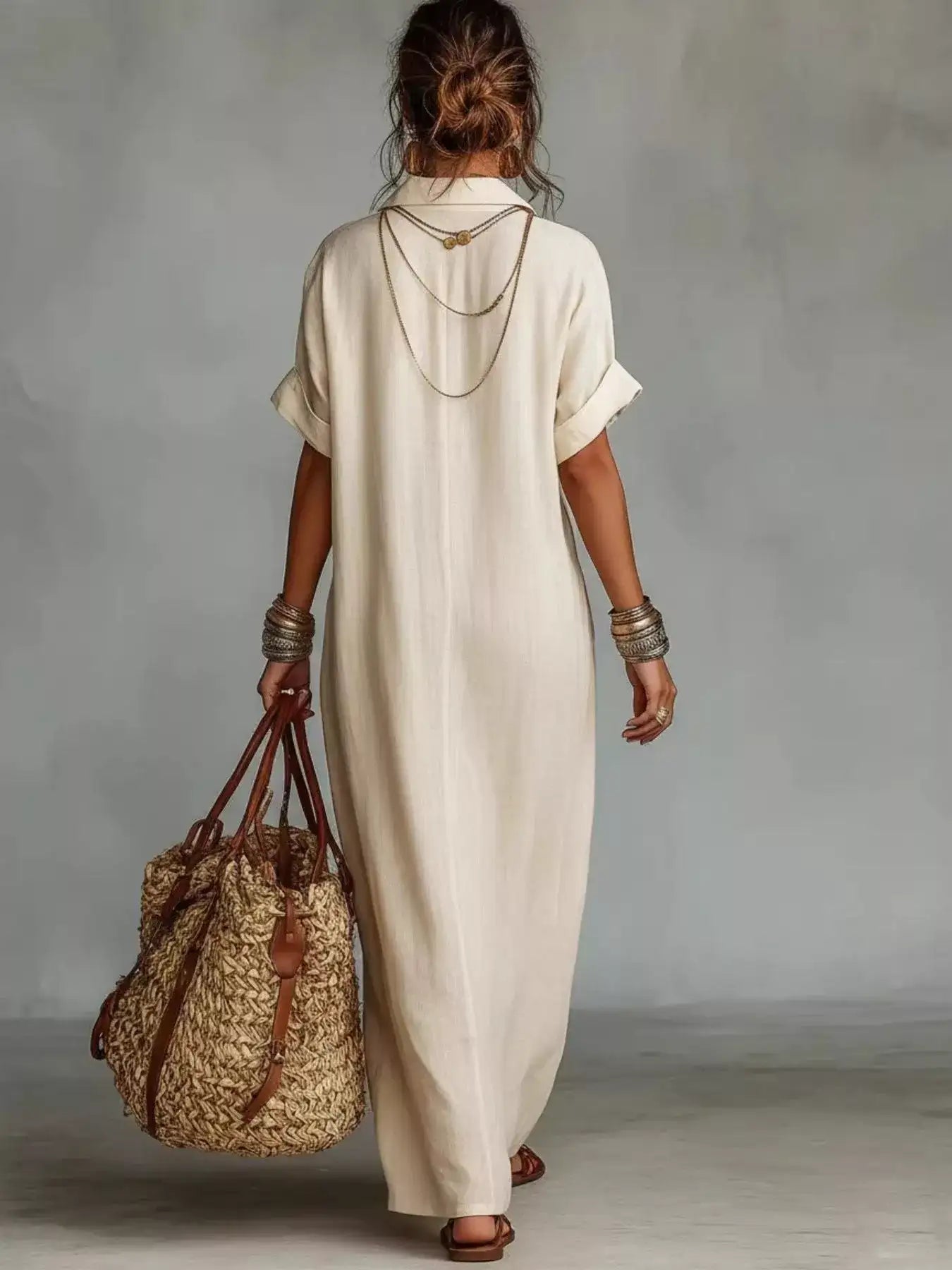 Bohemian Embroidered Maxi Dress – Back View